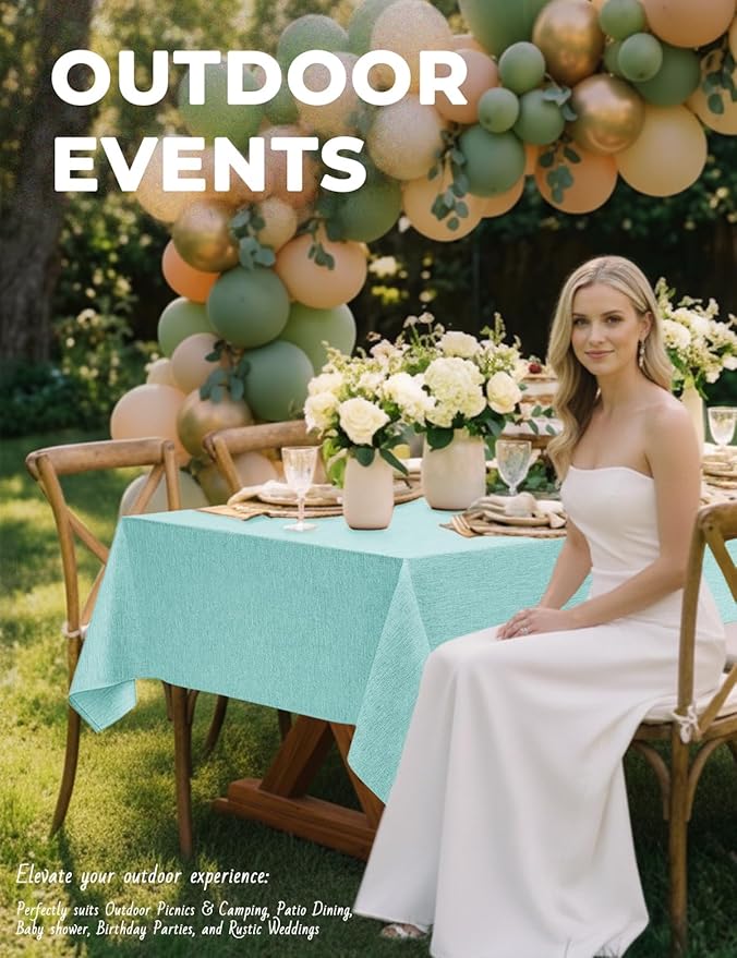 Faux Linen Small Rectangle Tablecloth for Kitchen Dining Room,Outdoor Coffee Wrinkle-Free Washable Table Cloth Covers for Wedding, Picnics, Party(Oblong, 60 x 84 Inch (6-8 Seats), Aqua)