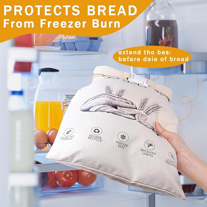 2-Pack Reusable Beeswax Bread Bags for Sourdough & Homemade Bread，Cotton Waxed Bags Keeps Fresh Longer(Golden Wheat)