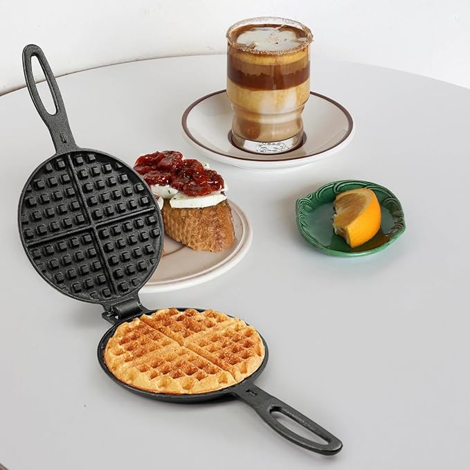 7 Inch Round Cast Iron Waffle Iron Plant oil care Two Piece Hinged Non Electric Waffle Maker For Commercial Breakfast Kitchens