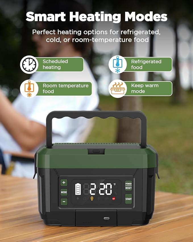 Cordless Electric Lunch Box for Adults – 1.2L Stainless Steel Self-Heating Lunch Box with Dual 20000mAh Removable Rechargeable Batteries, Portable Heated Food Warmer for Work, Travel & Office