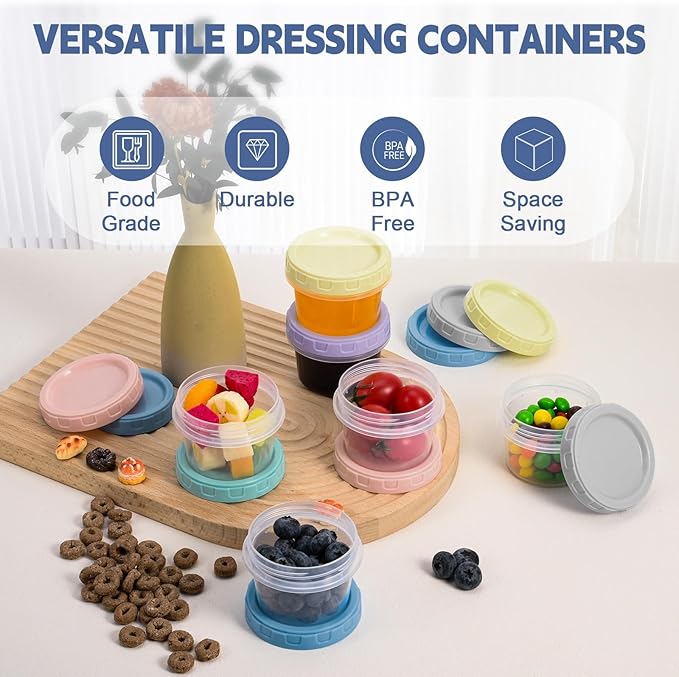 12 Piece 2 oz Plastic Food Storage Containers with Lids, Reusable Freezer Storage Containers, Small Meal Prep Containers with Pen and Brush, BPA-Free, Screw Top, Microwave & Dishwasher Safe