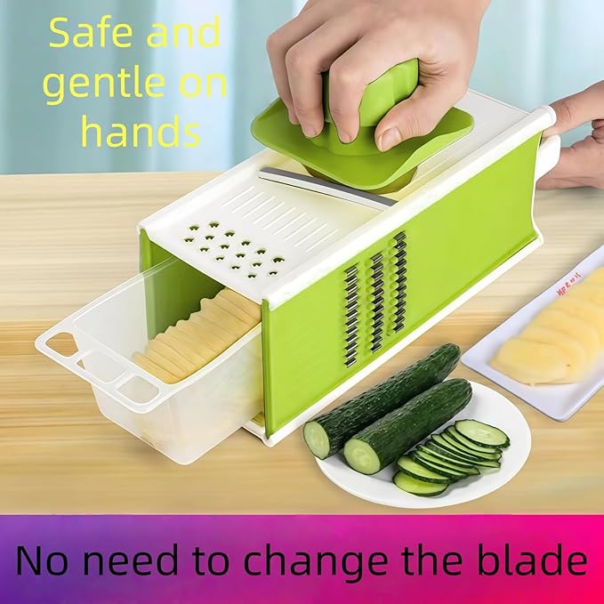 Safe Mandoline Slicer for Kitchen, Vegetable Slicer Multi Blade Potato Chip,Julienne Shredder and peeler Sliced/coarse/fine/flat wire, no Need to Change Blades For Small Job In Kitchen