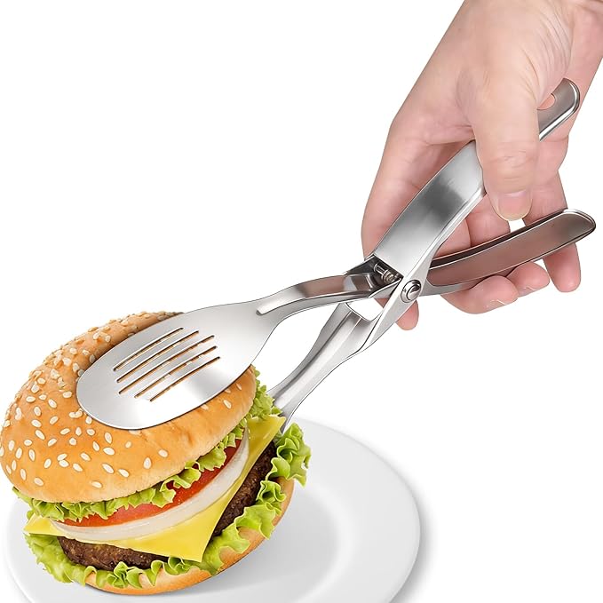 Nezylaf Kitchen Tongs 10.8" Stainless Steel, Heat Resistant 600°C | Perfect for BBQ, Cooking, Serving Tongs & Salad Tongs | Spring-Loaded Design