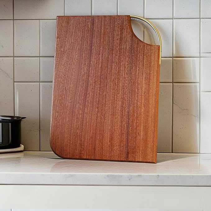 Wood Cutting Boards for Kitchen with Brass Handle, Reversible Wooden Chopping Board, 15" × 11"× 0.98" Thick, Serving Board for Meat, Vegetables, Bread, and Charcuterie（African Sapele Wood）