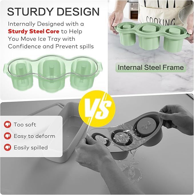 Longzon Easiest Release Ice Cube Tray for Stanley Cup 30-40oz Tumbler/Yeti Cup Ice Mold, Silicone Ice Tray Molds With Lid for Chilling Cocktails, Whiskey, Drinks, Coffee, Easy Release Ice Maker-Green