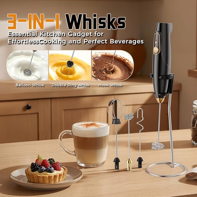 Frother Wand Rechargeable Hand Held with Stand, Milk Frother Handheld Battery Operated and Milk Frother Wand Rechargeable, for Coffee