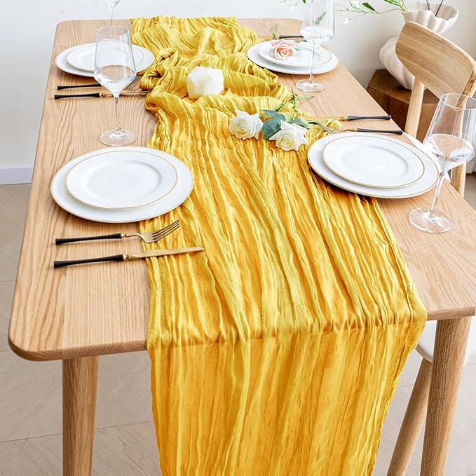 Wokceer Cheesecloth Table Runner 6Pack 10FT Gold Christmas Gauze Cheese Cloth Table Runner for Party Long Rustic Sheer Table Runners for Baby Bridal Shower Wedding Easter Table