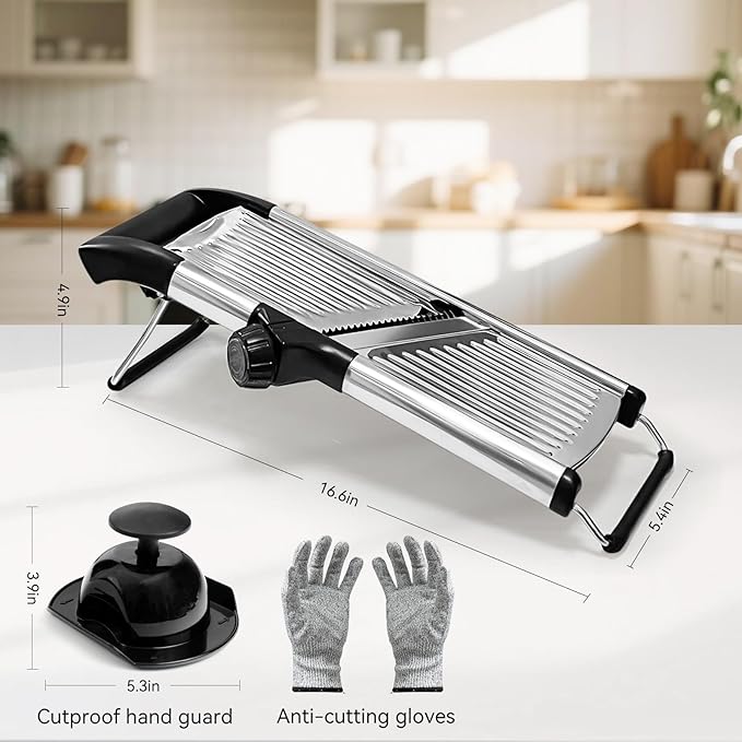 Mandoline Slicer,Mandoline Food Slicer for Kitchen,Mandolin,Vegetable Chopper,Vegtable Slicer,Adjustable Stainless Steel Veggie Onion Tomato Julienne Cutter with Cut-1 Pair Cut-Resistant Gloves