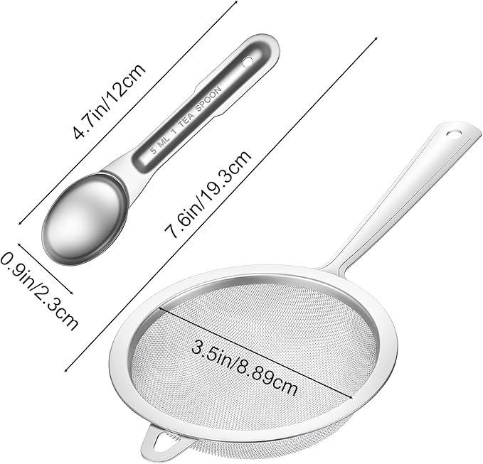 Sieve Fine Mesh Stainless Steel, Mesh Strainer with Handle, Fine Meshes Strainers for Cooking Tea Food Strainer (Send 1 Spoon)