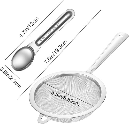 Sieve Fine Mesh Stainless Steel, Mesh Strainer with Handle, Fine Meshes Strainers for Cooking Tea Food Strainer (Send 1 Spoon)