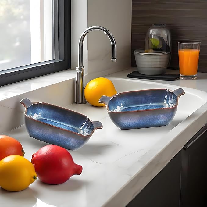 LIUYWYHCF Ceramics Au Gratin baking Dishes Set of 4, Baking Tray Bake ware, 10.5 oz Ramekins, for Pie Pan, Appetizer, Tart, Dessert, Quiche, Oven Small dish, individual dishes, Square 7.3 Inch