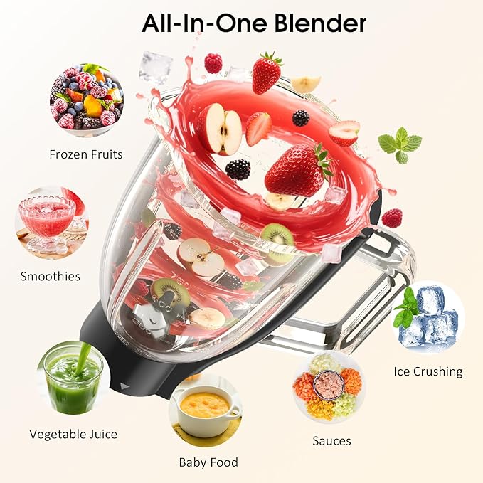 Honinst Stand Mixer, 7-IN-1 6.5QT 660W Multifunctional Electric Kitchen Mixers with Blender, Meat Grinder, Dough Hook, Whisk and Beater, 8-Speed Food Mixer for Baking, Cooking, Food Processing, Red
