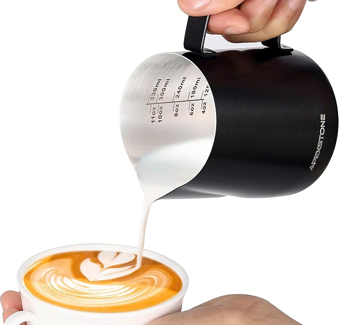Apexstone Coffee Steaming Pitcher 12 oz/350 ml, Espresso Milk Frothing Pitcher 12 oz, Espresso Steaming Pitcher 12 oz, Art Pen INCLUDED