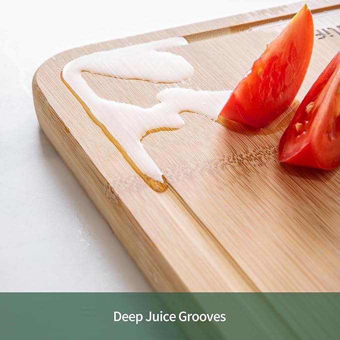 Healthy and No Glue & Organic Non Toxic Large Bamboo Cutting Board with hands for Kitchen,Plastic Free & Juice Groove, Non-solid wood Cutting Board for Meat, Vegetables and Fruits(16 * 11inch)