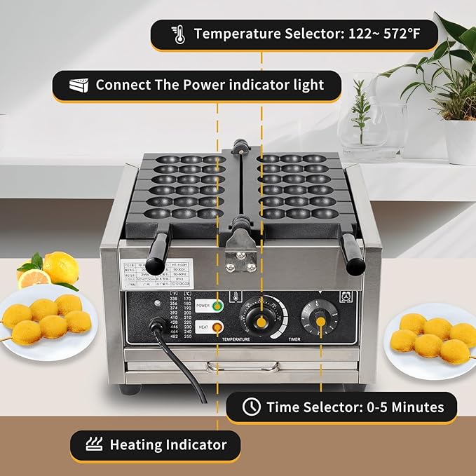 Commercial Waffle Sticks Maker, 110V Electric Bubble Skewer Waffle Ball Machine, Nonstick Waffle Balls Maker Iron Popular Snack Equipment New Belgium Waffle Ball Stick Maker