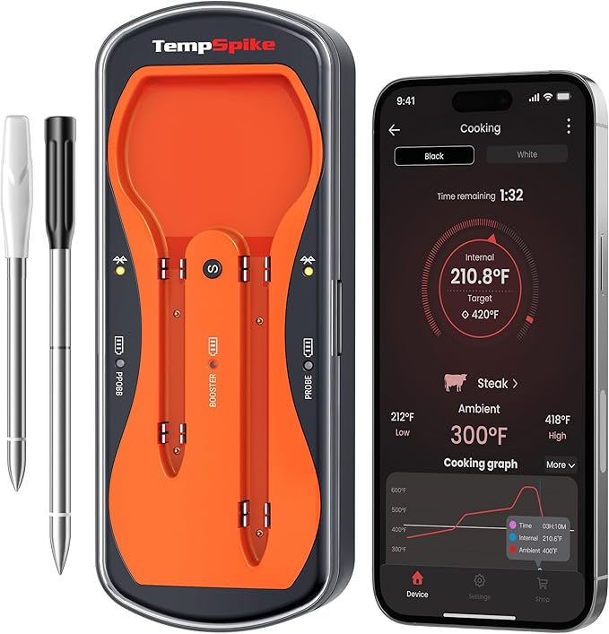 ThermoPro 500ft Wireless Meat Thermometer for Cooking, Long & Short Colored Probes Bluetooth Meat Thermometer for Kitchen Oven Smoker, Rechargeable Meat Probe for Backyard Grill BBQ Holiday Gifts