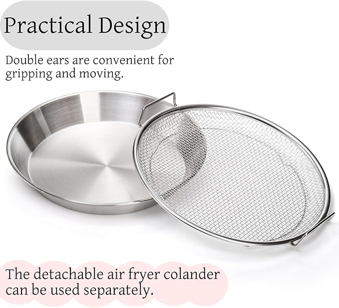 10.3" Kitchen Oil Filter Tray, Stainless Steel Air Fryer Mesh Pan, Draining Basket Accessories for Fried Food, Cooking Net Strainer Colander for Barbecue Grill Vegetable Dessert