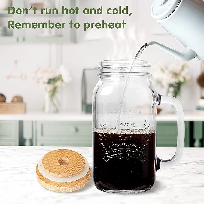 2 Pack 24Oz Mason jar cups with lids and straws, Mason Jars with Handle, Mason Jar Drinking Glasses with Lid and Straw, Mason Jar Mugs