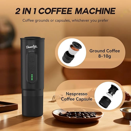 BeanzTrip H02 PRO Portable Espresso Machine, Travel Coffee Maker fits NS Capsule & Ground Coffee, Christmas Gift Camping Small Mini Coffee Machine with Self-heating, Electric Espresso Maker