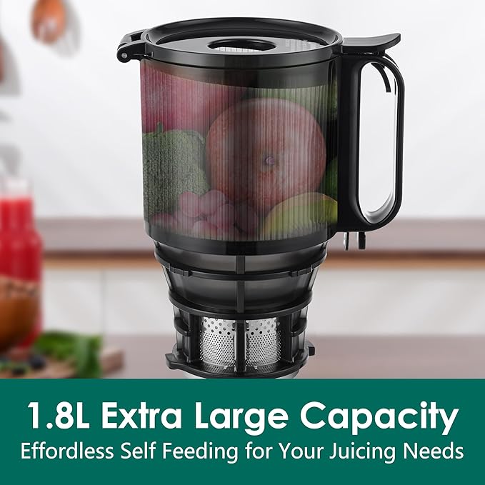 Cold Press Juicer Machines, Slow Masticating Juicer with 5.3" Extra Large Feed Chute Fit Whole Fruits & Vegetables, Self Feeding Effortless for Batch Juicing, BPA Free 250W (Silver, 1.8L)