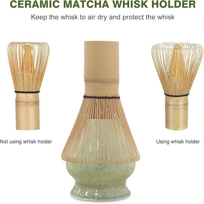 Matcha Whisk Set, 8pcs Japanese Ceremonial Matcha Kit include Mixing Bowl with Spout, Bamboo Whisk and Holder, Bamboo Matcha Scoop and Spoon for Matcha Tea Lovers