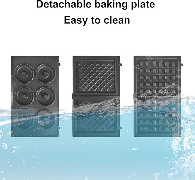 Multi Baker, with 3 sets of interchangeable plates for making Belgian Waffle, Gourmet Sandwich, Doughnuts and More Snacks