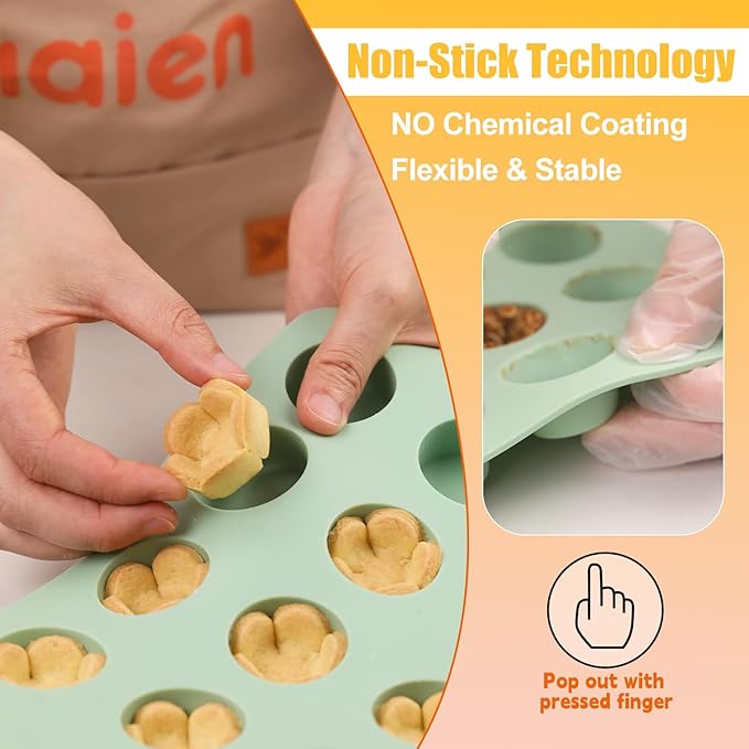 QELEG 2 Pcs Silicone Mini Cake Puck Mold, 24 Cup Cylinder Silicone Chocolate Mold, Cake Baking Mold for Chocolate Candy Covered Dessert Molds Set of 2, 2Pcs Green/24-Cavity