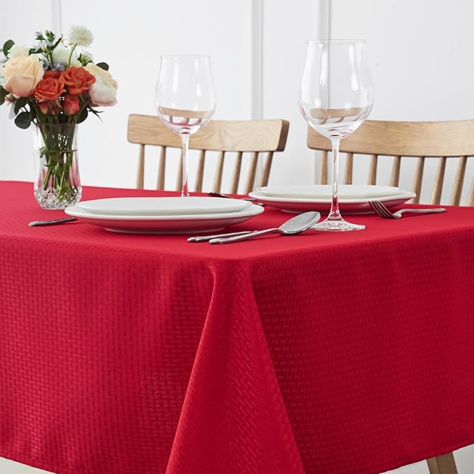 maxmill Square Tablecloth Weaved Texture Stain Resistant Waterproof Wrinkle Resistant Soft Table Cloth, Christmas Dinner Fabric Decoration for Dining Room Holiday Party, 52 x 52 Inch, Red