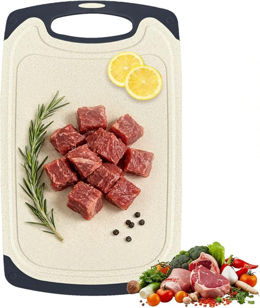 Cutting Board for Kitchen, Non Slip Chopping Board with Juice Grooves for Meat, Veggies, Space-Saving, Dishwasher Safe, Durable Kitchen Essential (Wheat,Large)