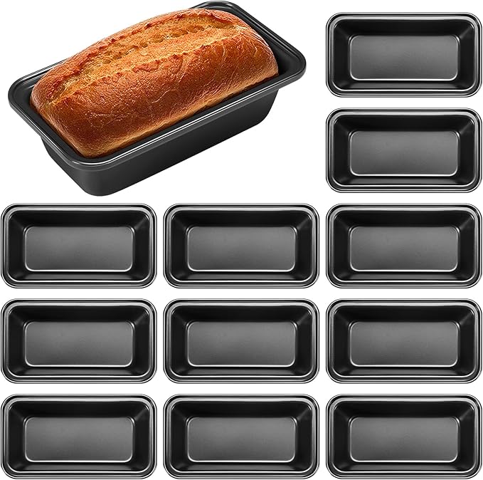 Uiifan 12 Pcs Mini Loaf Pan for Baking Bread Non Stick Small Banana Bread Tins Mini Loaf Pans for Nonstick Tiny Meatloaf Pan Carbon Steel for Oven and Baking (10.6 * 6 * 3inch,Grey)