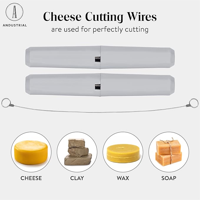ANDUSTRIAL Stainless Steel Cheese Cutting Replacement Wires For Soft and Hard Cheese - Easy to Use and Clean - 3 Wires 24" + 1 Pair Egronomic Plastic Handle
