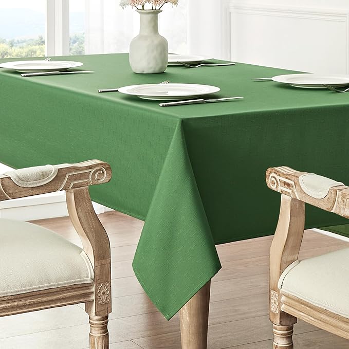 2 Pack Rectangle Tablecloth, 60x120 inch, Water Resistant Wrinkle Free Linen Textured Table Cloth Washable, Decorative Fabric Table Cover for Dining, Party and Camping, Green