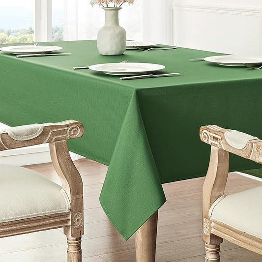 2 Pack Rectangle Tablecloth, 60x120 inch, Water Resistant Wrinkle Free Linen Textured Table Cloth Washable, Decorative Fabric Table Cover for Dining, Party and Camping, Green