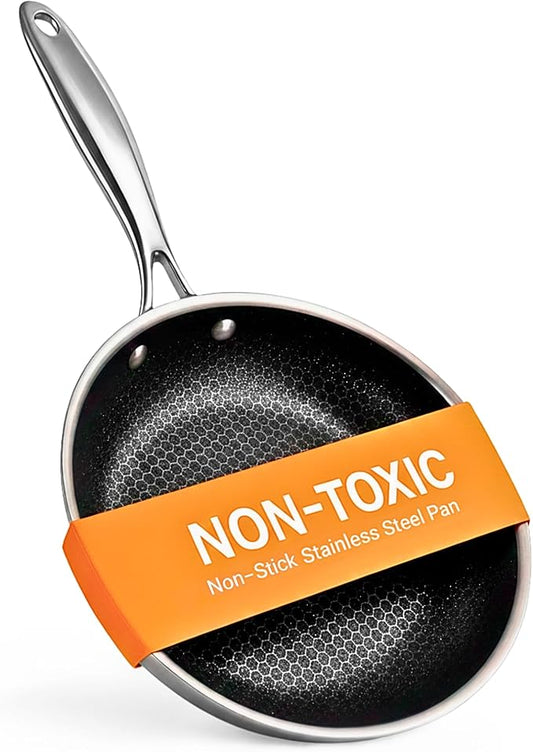 Ziruma Non-Toxic Frying Pan, Non Stick 8" Fully Clad for Fast & Even Heat, PFOA-Free, Premium 304 Stainless Steel Handle, Induction Compatible, Oven Safe to 500°F