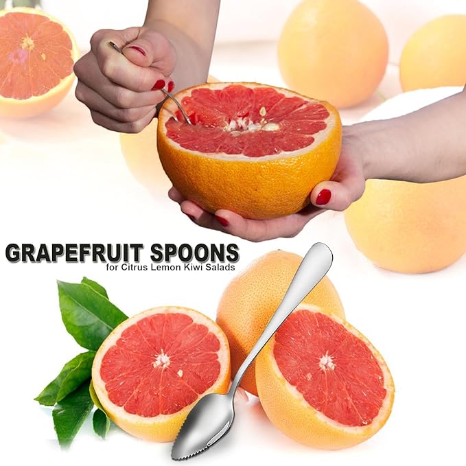Grapefruit Spoon Serrated Edge Stainless Steel Fruit Knife Grapefruit Utensils Tool Dessert Spoons Orange Peeler Tool for Citrus Lemon Kiwi Salads (4 Set)