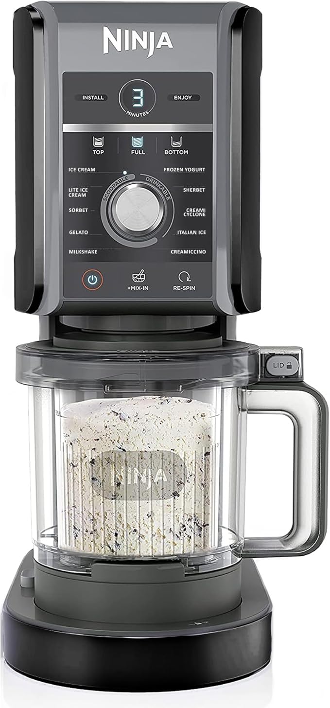 Ninja NC501 CREAMi Deluxe 11-in-1 Ice Cream & Frozen Treat Maker with 2 XL Family Size Pint Containers, Black (Renewed)