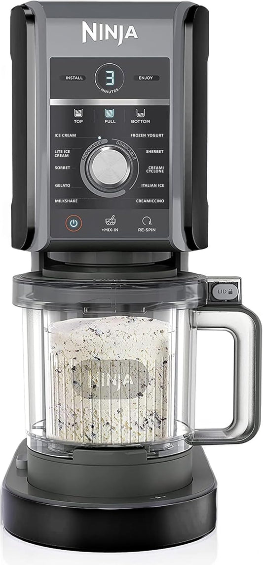 Ninja NC501 CREAMi Deluxe 11-in-1 Ice Cream & Frozen Treat Maker with 2 XL Family Size Pint Containers, Black (Renewed)