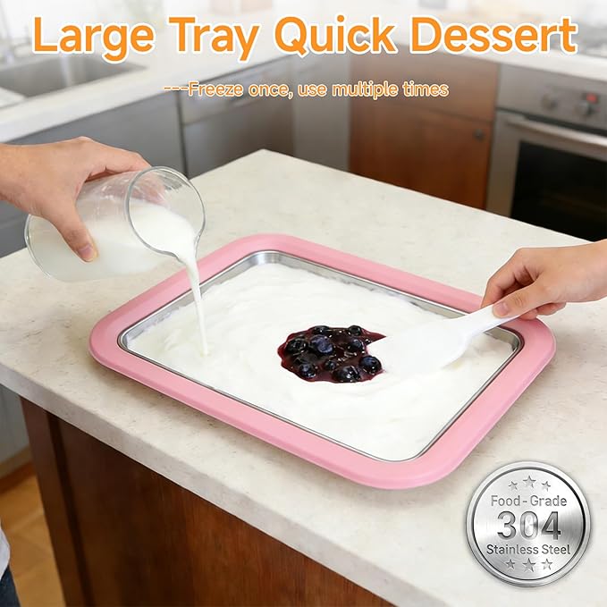 2026 Rolled Ice Cream Maker - 3-Minute Portable Ice Cream Machine with Stainless Steel Freeze Tray & 2 Scrapers, No Electricity Needed, Perfect for Family and Party Desserts (Pink)
