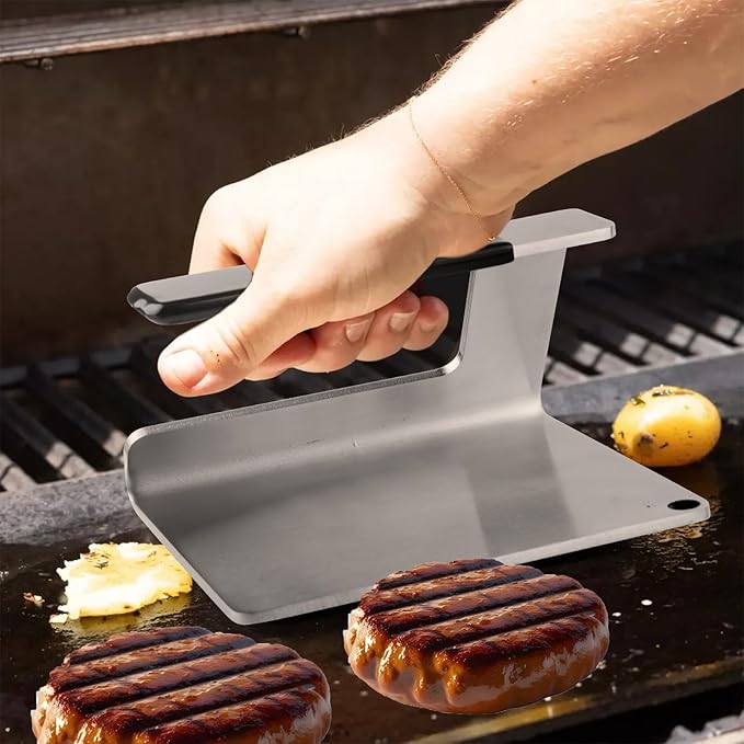 Kitchen Tools 6"×5.5" Stainless Steel Hamburger Smash Press, Bacon Press Barbecue Press Meat Press Garlic Press Burger Smasher Square Griddle Press