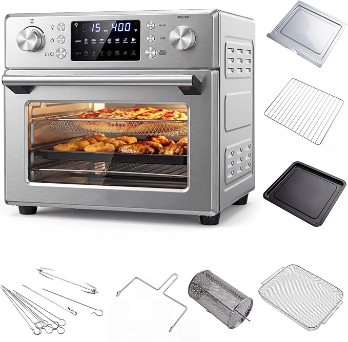 ARLIME 14-in-1 Air Fryer Toaster Oven Combo, 1700W Stainless Steel Countertop Convection Oven with Bake, Rotisserie, Dehydrate & Defrost Functions, 26 QT Large Capacity, 60-Minute Timer & Accessories