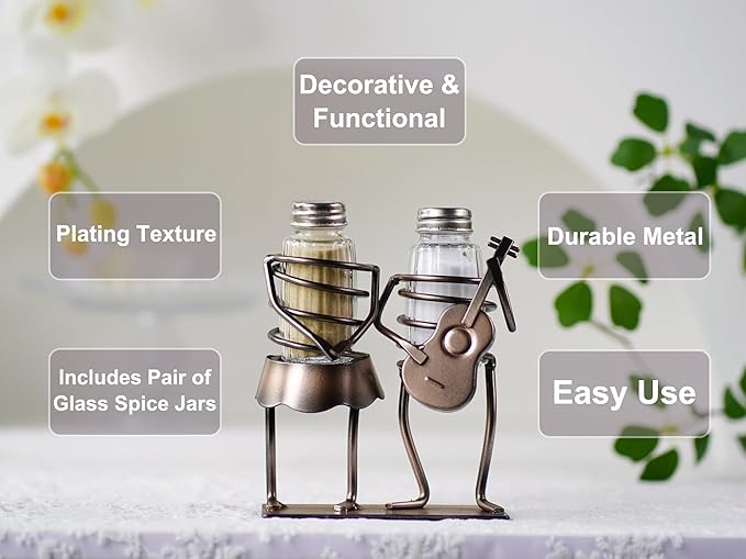 Funny Salt And Pepper Shakers Set Novelty - Two Glass Shakers With Lids, Guitar Couples Holder Caddy For Spices And Seasonings, For Kitchen, Dining Or Table Decor (guitar couples)