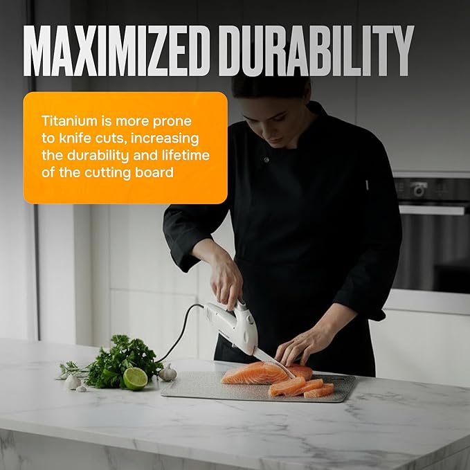 Homaider Titanium Cutting Board – Pure Titanium Chopping Board for Kitchen – Non-Toxic, Microplastic-Free, Double-Sided, Dishwasher Safe, Durable Metal Cutting Board