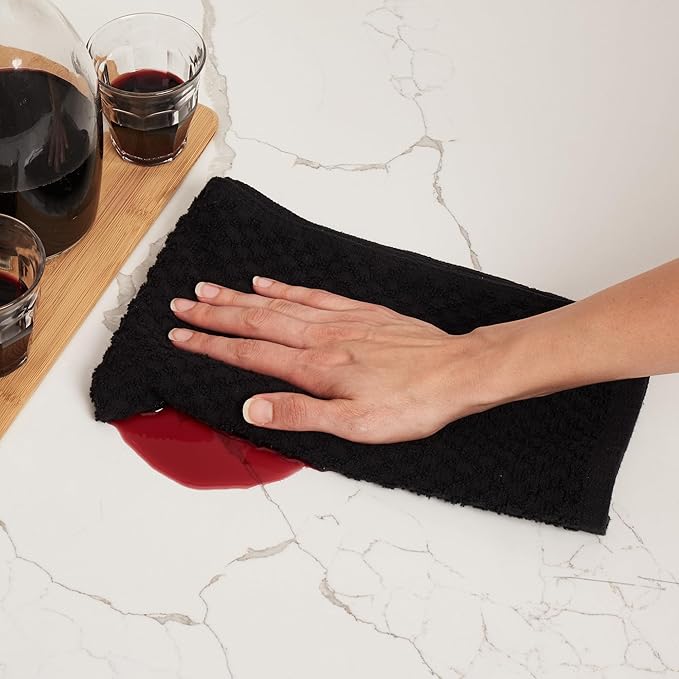 Kitchen Towels - Dish Towels and Dish Cloths - Hand Towel and Dishcloths Sets - 100% Soft Ring Spun Combed Cotton - Great for Cooking in Kitchen or Household Cleaning - Size 15" x 25" (Black, 24)
