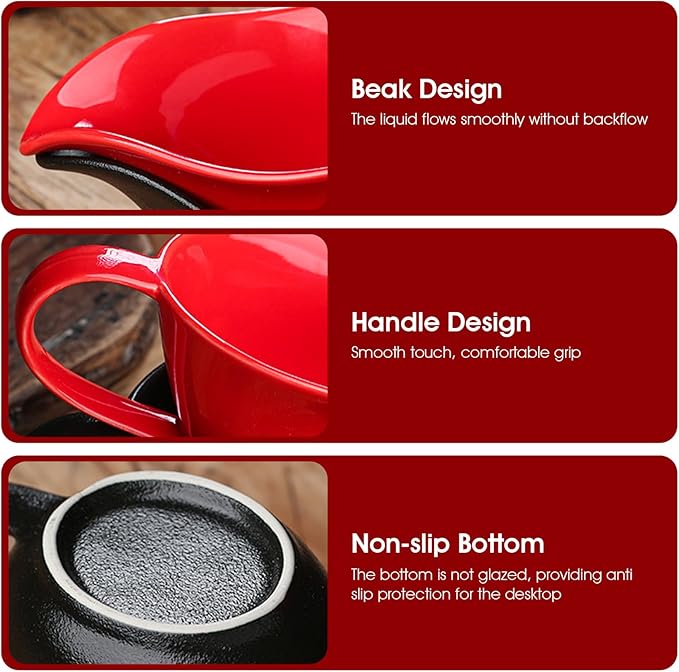 Gravy Container, Gravy Boat 200ml Ceramics Pourer with Spout and Handle Sauce Cup for Home Hotel Restaurant Red, Bowl
