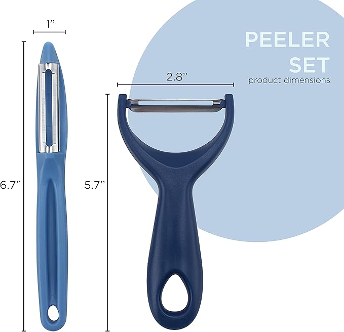Social Chef 2-Piece Vegetable Peeler Set- Set of 2 Stainless Steel Blade Vegetable Peelers Set - Y Peeler and Swivel Peeler for Peeling Potatoes, Vegetables and Fruits (Navy)