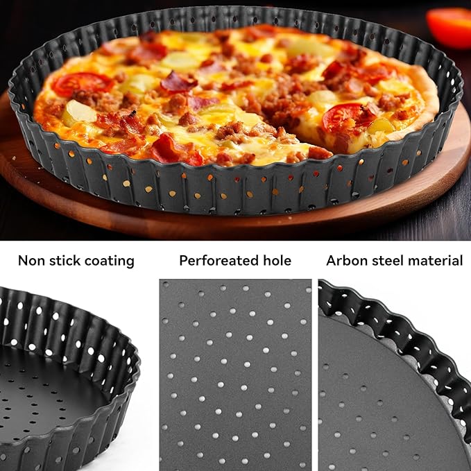 Agatige Pizza Pan with Holes for Oven, Non-stick Bakeware Pizza Tray Black Pizza Pan with Removable Bottom for Make Kinds of Pizzas or Pies (8 in)