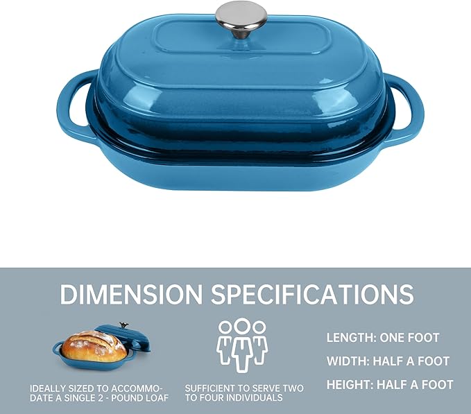 Fijxzct Premium Enameled Cast Iron Dutch Oven for Bread Baking | Non-Stick 5QT Oval Bread Oven with Lid | Perfect for Sourdough, Loaf, and Artisan Baking (Oval Blue, 5 QT)