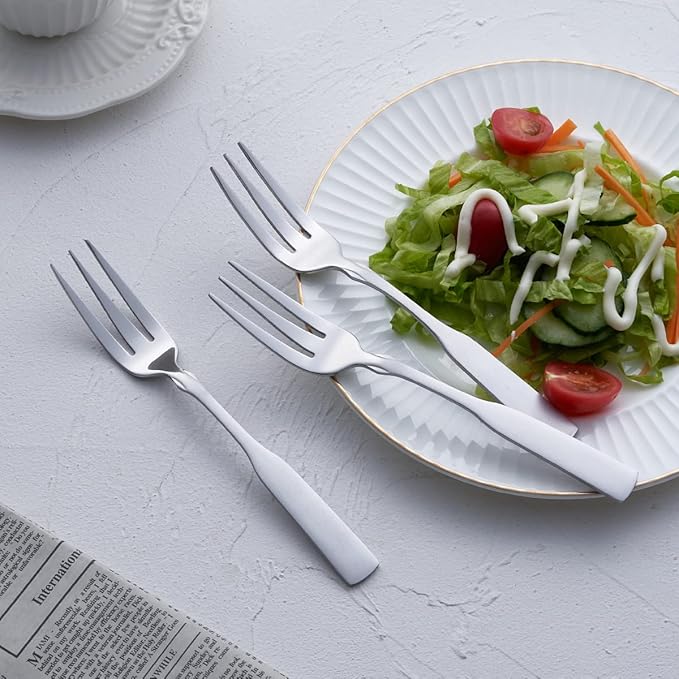 3-Tine Fork, Stainless Steel 7.6” Dinner Silverware Fork, Metal Cocktail Dessert Forks, 6-Piece
