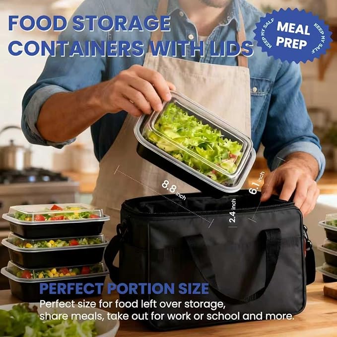 50 Pack 32 oz Take Out Food Storage Containers with Lids, Meal Prep Leftover Containers Disposable BPA Free, To-Go Food Containers Leakproof Airtight, Microwave & Freezer Safe