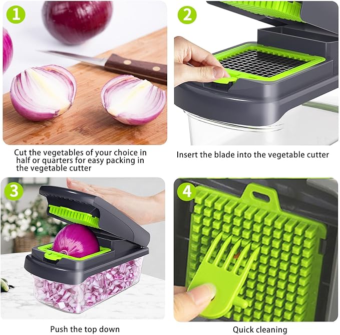2025 UPGRADE,Vegetable Chopper,BPA Free Veggie Chopper with Container & Lid,16-in-1 Multifunctional Salad Cutter,Onion Dicer,Cucumber Slicer & Egg Separator,Kitchen Gadgets with Safety Guard